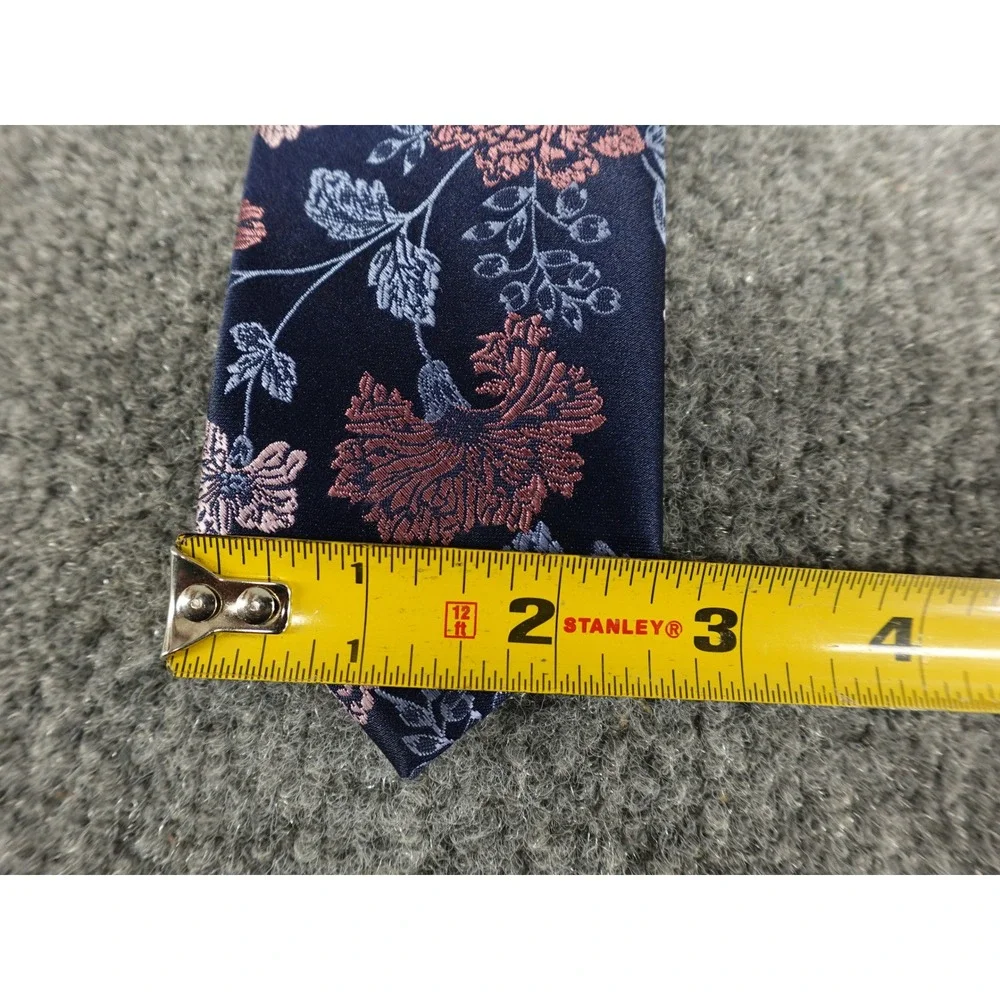 Bar III Necktie Mens OS Navy Blue Rose Floral Silk Blend‎ Slim 2.75